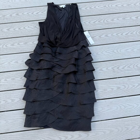 London Times Womens Size 18 Black Midi Tiered Dress Sleeveless Layered - Picture 1 of 5